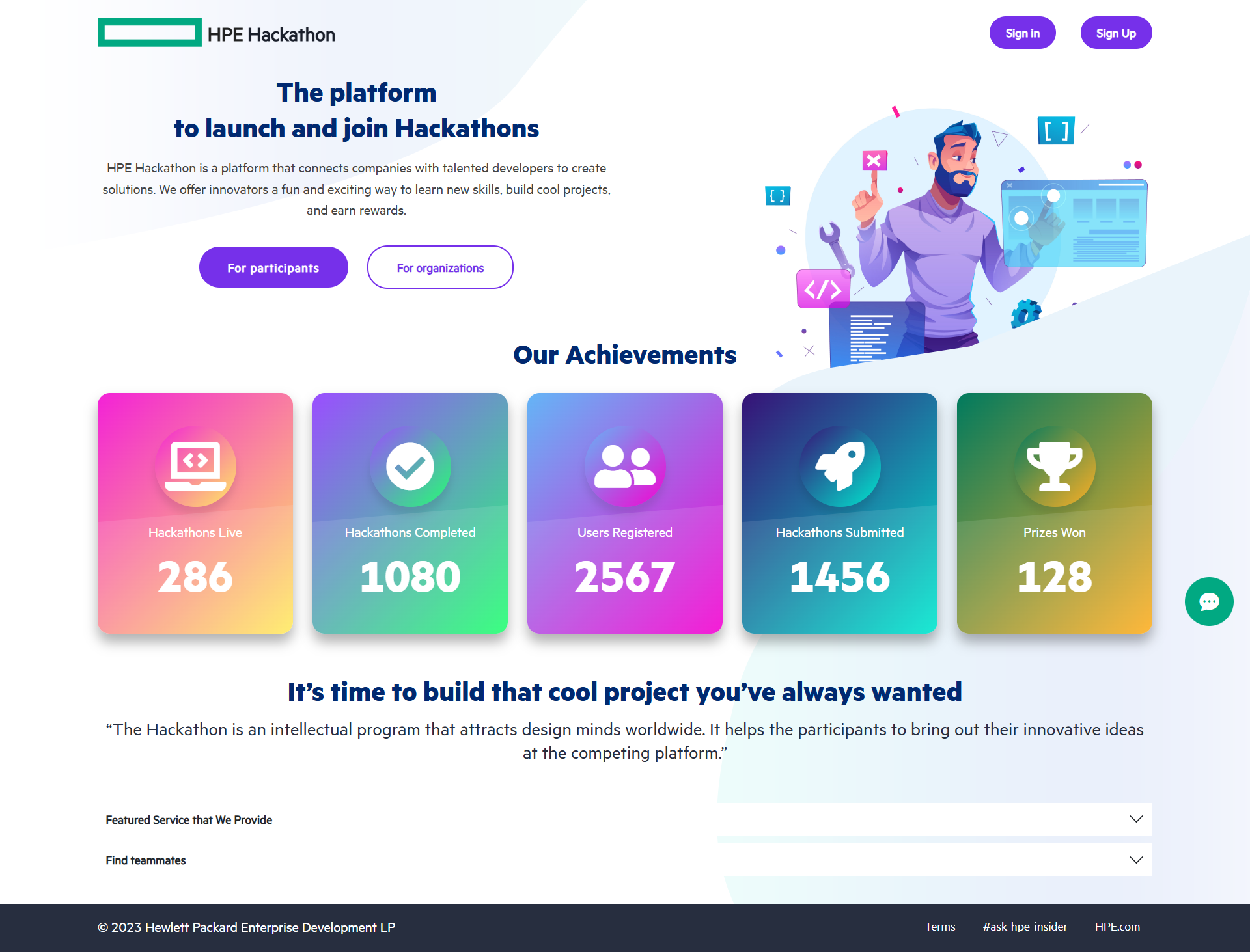 Hackathon Portal — final product interface design