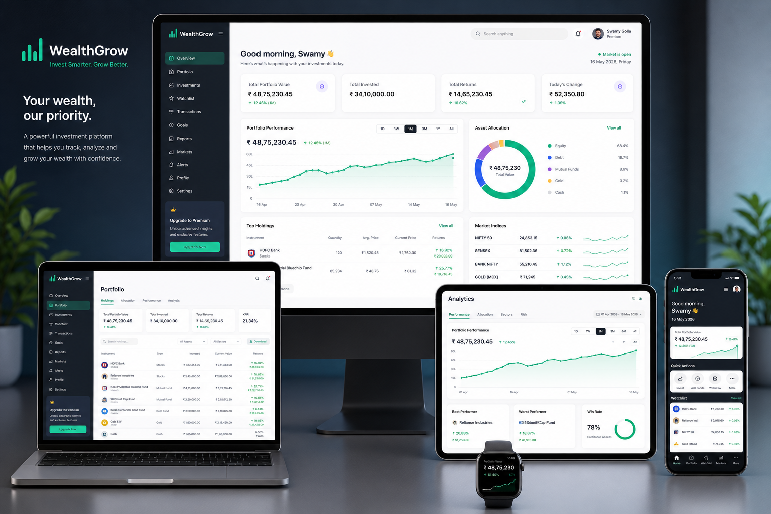 WealthGrow Investment Platform — final product interface design